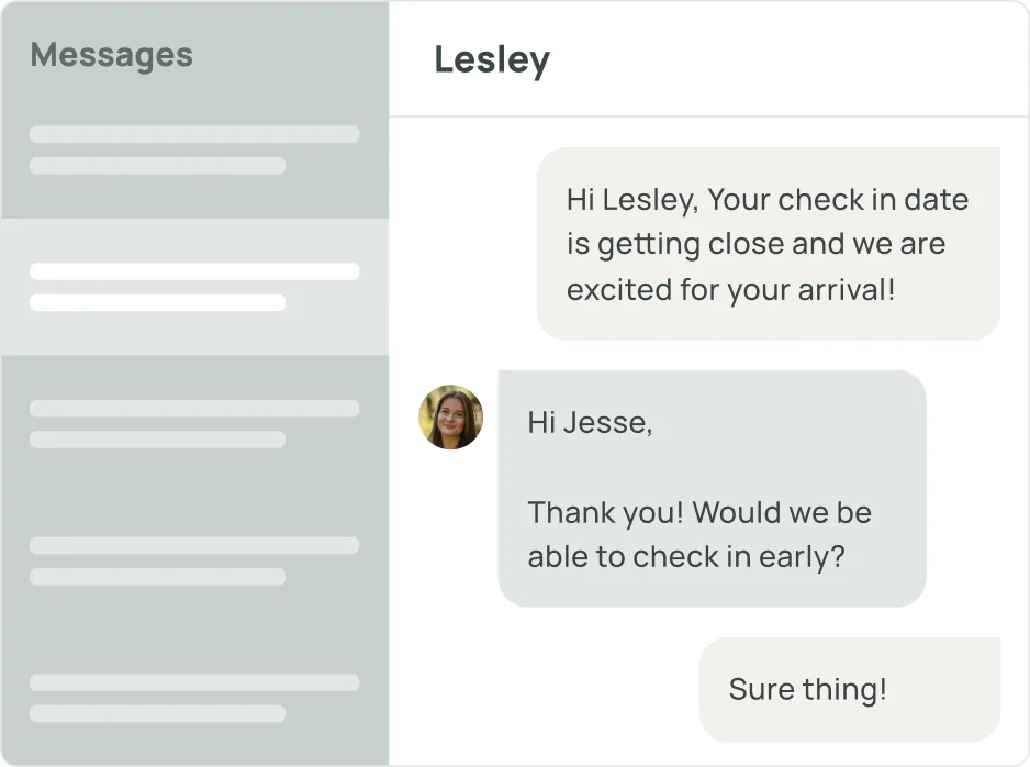 The Fairly inbox: a guest asking to check in early and the caretaker replying "Sure thing!"