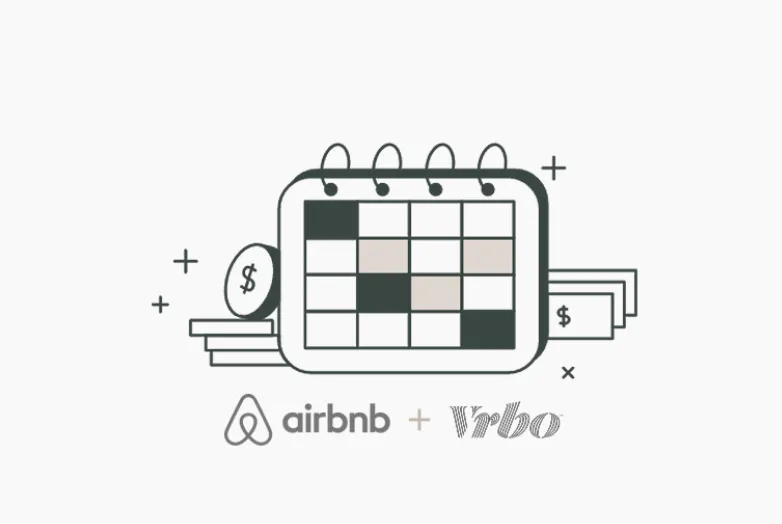 Illustration of a booking calendar beside the Airbnb and Vrbo wordmarks