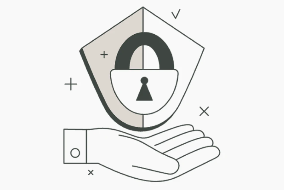 Illustration of a hand holding a shield with a padlock