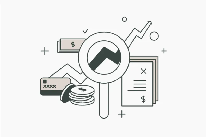 Illustration of a listing climbing search results beside a magnifying glass and coins