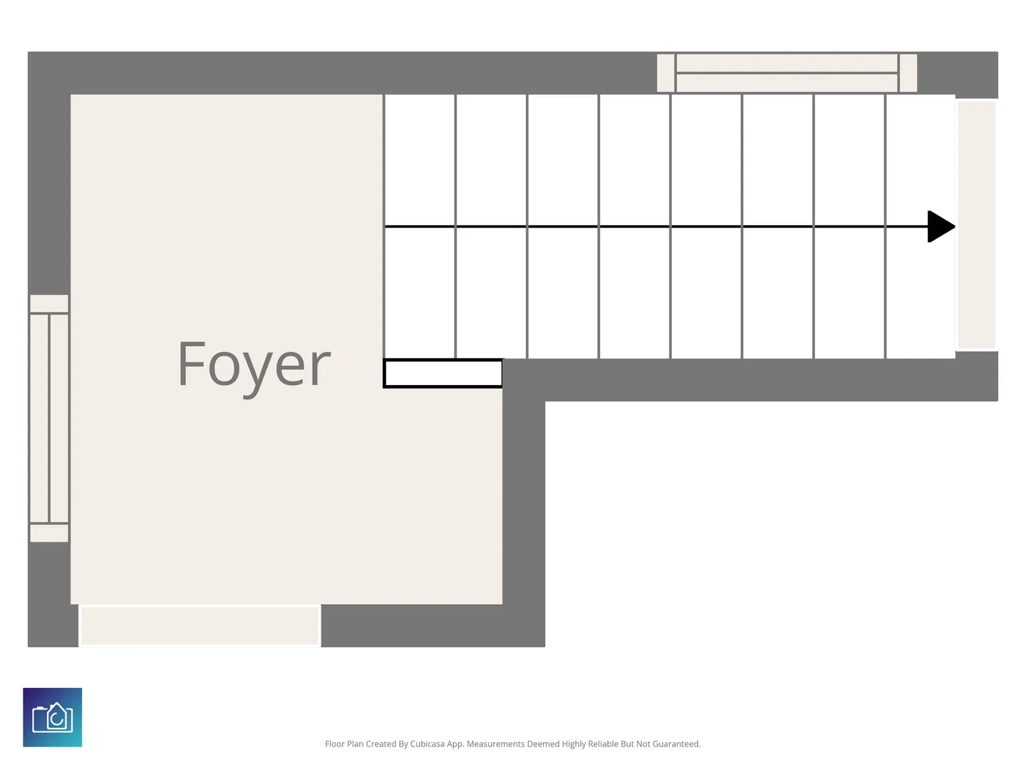 2D architectural floor plan diagram depicting a foyer space with an adjacent flight of stairs.