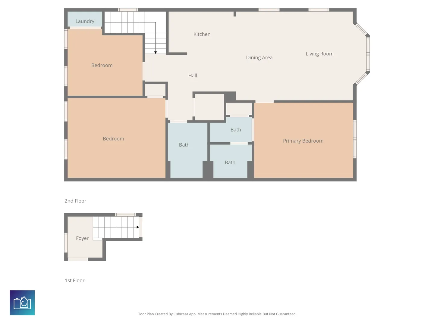 Two-dimensional architectural floor plan diagram of the first and second floors.